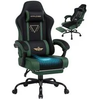 GTPLAYER Gaming-Stuhl Ergonomischer Gaming Sessel Schreibtischstuhl mit Federsitzkissen, Stoffoberfläche, Verbindungsarmlehnen und Fußstütze 150KG