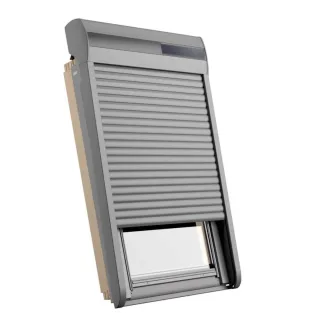 Dachfenster mit Rollladen, Holz, RoofLite+ made by Velux Group, Slim Pine, Schwingfenster mit elektrischem Solar-Rollladen, 55x78 cm