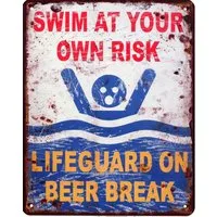 Moritz Metallschild Blechschild Swim at Your Own Risk, (Einzeln), 20 x 25cm Vintage Retro Deko Schild Metallschild Wandbild Schild