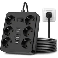 LaCute Steckdosenleiste 6 Schuko 4 USB 2 Type-C 2500W mit Überspannungsschutz Mehrfachsteckdose 12-fach (6 Schuko-Steckdosen, 4 USB-A Ports, 2 USB-C Ports, Überspannungsschutz, 1,8 m Kabel, kompakte Bauweise, Überspannungsschutz, Kurzschlussschutz, Ü
