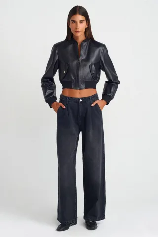 Hochtaillierte Weite Bein Baumwoll-Denim-Jeans