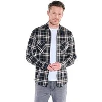 Engbers Langarmhemd Herren Karo Overshirt mit Reißverschluss, Schwarzbraun