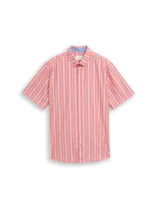 Tom Tailor - Regular Fit Kurzarmhemd mit Streifen red colorful stripe - Gr. - L