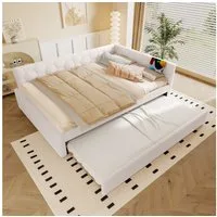 Flieks Daybett, Polsterbett Kinderbett 140x200cm mit Ausziehbett 90x190cm, USB & Typ-C