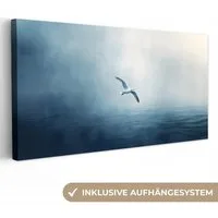 OneMillionCanvasses® Leinwandbild Panorama Möwe - Weiß - Meer - Neblig, Fotodruck (1 St), Wandbild, Deko Schlafzimmer Wohnzimmer Flur 40x20 cm