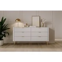 MOEBLO Kommode Pholx B 163 6s (Griffe und Beine aus Metall, geriffelte-Fronten, Sideboard Wohnzimmer Kommode Schlafzimmer Komodenschrank Highboard)