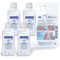 PAUL HARTMANN AG Horn Medical Dosierpumpe mit 4x Sterillium Virugard 500ml Hand-Desinfektionsmittel (farbstoff- & parfümfrei, [- Hochwirksame Desinfektionslösung wirkt sofort bis zu 6h geg. Hefepilze, Bakterien, Viren)