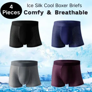 4pcs Men's Ice Silk Mesh Boxer Briefs, Summer Thin Style Breathable Comfy Boxer Trunks, Elastic Sports Shorts, Men's Cas