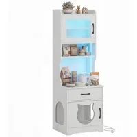KOMFOTTEU Tierhaus, Katzenklo Katzenschrank mit Ladestation & LED-Licht