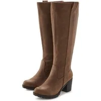 LASCANA Weitschaftstiefel Stiefel, Stiefelette, langer Stiefel, Blockabsatz, Cowboy Stil VEGAN