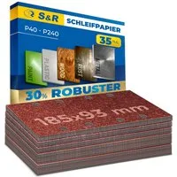 S&R Schleifpapier Klett Schleifpapier Profi Set 93 mm x 185 mm, für Schleifmaschine, (Set, 35 St., 5 x P40, 5 x P60, 5 x P80, 10 x P120, 10 x P240), für Metalle, NE-Metalle, Stahl, Edelstahl, Holz, Kunststoffe