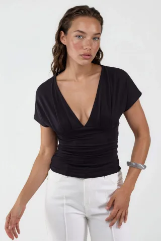 V-Ausschnitt Bluse mit Schleifen-Detail