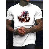 RMK T-Shirt Herren Shirt Casual Freizeitshirt Sommer Häuptling Indigene Print aus 100% Baumwolle
