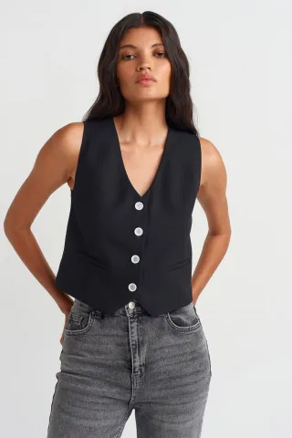 Damen Crop Gewebte Weste
