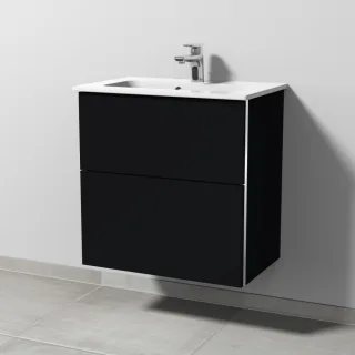 Sanipa 3way Waschtischunterbau zu Duravit ME by Starck Waschtisch mit 2 Auszügen, Schwarz-Matt BS72208