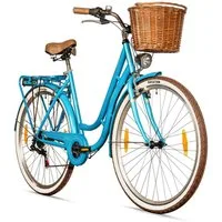bergsteiger Cityrad Marseille 26 Zoll, 28 Zoll Damenfahrrad, ab 150 cm, Korb aus Rattan, 6 Gang, Kettenschaltung, V-Bremsen