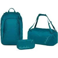 Satch Schulranzen Schulrucksack-Set AIR Deep Petrol 3-teilig (3-teilig), Schulranzen, ergonomisch, Laptop-Fach, Your-Size-System