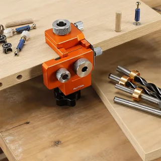 RUITOOL 3-in-1 Woodworking Drill Jig Aluminum Alloy 6061 Adjustable Board Thickness 15-25mm Connector Rod Length 20-33mm