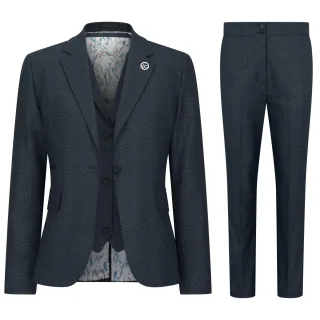 Olivgrüner dreiteiliger Tailored Fit-Anzug für Damen mit Prince-of-Wales-Karo