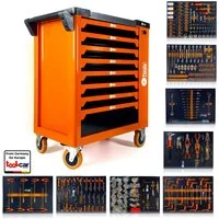 Toolcar Werkzeugwagen Werkstattwagen 8 Schubladen, 8 befüllt, bestückt, gefüllt - Orange, abschließbar, kugelgelagerte Rollen, Chrom-Vanadium-Stahl, stabil, max. Traglast:50 kg, 279-tlg. Werkzeugset, (Steck-/Ringschlüssel, Ratschen, Torx, Schraubendr