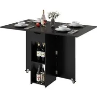 COSTWAY Esstisch, Klapptisch mit 2 Rädern, 2-stufiger Ablagefläche & Schublade