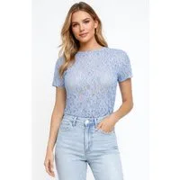 Worldclassca Spitzenshirt Worldclassca Spitzenshirt Kurzarm Mesh Bluse Stehkragen Lace Elegant Neue Kollektion - Stilvolle und gemütliche Mode für Damen