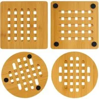 hausleben Topfuntersetzer Bambus-Untersetzer 4er Set 16x16 cm, eckig & rund, Zubehör für Töpfe, Pfannen, Teekannen, Auflaufformen, Set, 4-tlg., 16L x 16B x 1D cm