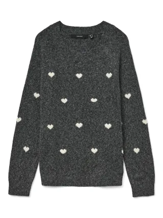VERO MODA - VMDOFFY INTARSIA LS O-NCK PULLOV GA NOOS Dark Grey Melange - Gr. - L