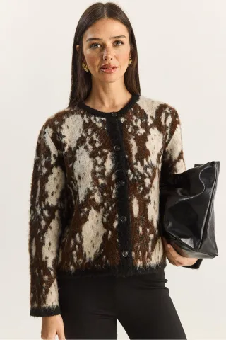Jacquard-Muster Langarm-Button-Cardigan