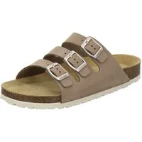 AFS-Schuhe 213312 Dreischnaller Pantolette für Damen mit Fußbett, bequeme Sandalen aus Leder