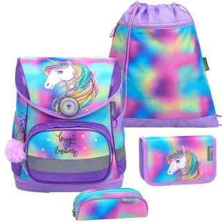 Belmil Schulranzen Set "Compact" (Rainbow Color - Einhorn mit Regenbogenmähne) für Mädchen ab 1. Klasse Grundschule Einschulung