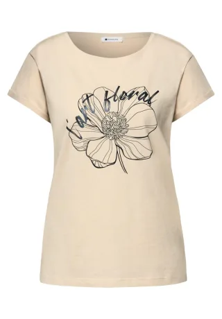Street One - T-Shirt mit floralem Frontprint beige - Gr. - 34