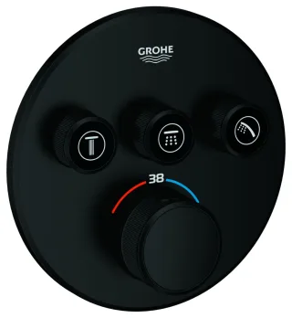 GROHE Thermostat Grohtherm SmartControl, 29121 FMS rund 3 Absperrvent. matt black, 291212430 291212430