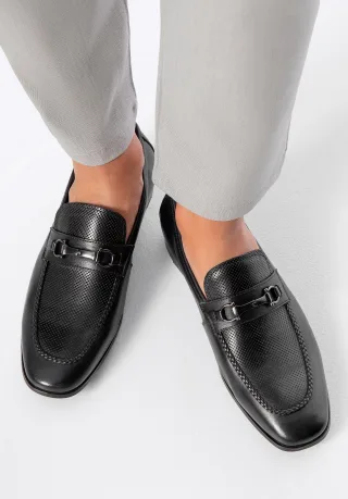 Wittchen Herren-Lederslipper mit Schnalle am Riemen, schwarzes Naturleder