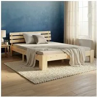 Homestyle4u Massivholzbett 90x200 120x200 140x200 160x200 180x200 Doppelbett Kopfteil Lattenrost (Set, mit Lattenrost, Braun), 120x200, modern, stabil