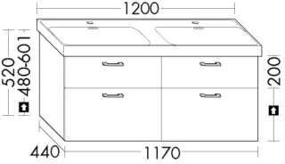 Burgbad Waschtischunterschrank System 30 Preisgruppe 4 Sana 520x1260x440 Eiche Weiß, WYUT126F6335 WYUT126F6335