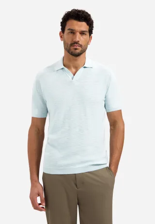 No Excess - Pullover Short Sleeve V-Polo Slub sky - Gr. - M