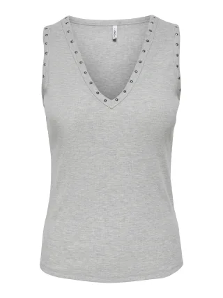 ONLY - ONLROCK S/L V-NECK STUDS TOP CS JRS Light Grey Melange - Gr. - XS
