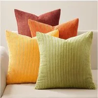 Topfinel Kissenbezüge 4er Set Kordsamt, flauschig Farbverlauf, Gestreift, kissenhüllen 50x50 dekokissen Gelb-orange sofakissenbezug couchkissen