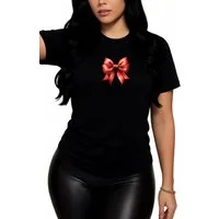 Banco T-Shirt Damen rote Schleife - Kapuzenpullover Hochwertiger Print, auffälliges Motiv für individuelle Looks
