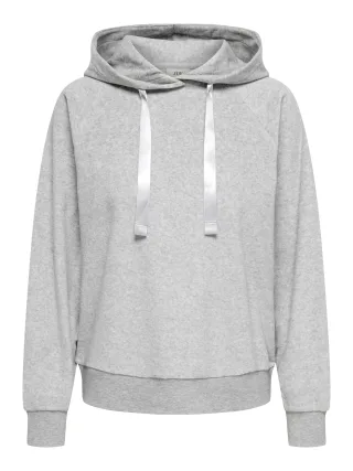 JDY - JDYVIDA L/S VELVET HOODIE TOP JRS DIA Light Grey Melange - Gr. - S