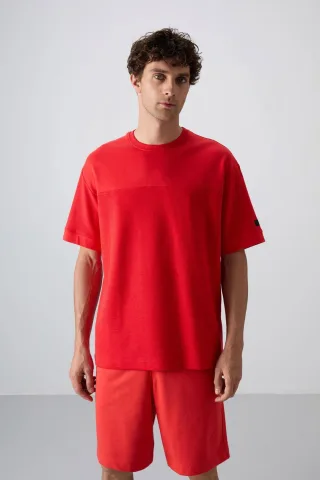 Übergroßes Baumwollmix Rundhalsausschnitt T-Shirt