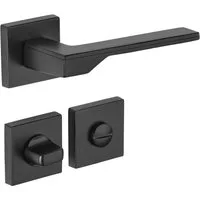 SO-TECH® Drückergarnitur Türdrücker HENRIK Aluguss schwarz inkl. Befestigungsmaterial, Spar-Set, 1-tlg., mit Papier-Bohrschablone, mit WC-Rosetten - für Bad / WC Türen