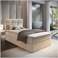 Masseno Boxbett GLOS 100x200 cm mit Bonell Matratze und Topper, Einzelbett, Jugendbett, Polsterbett mit Kopfteil, Boxspringbett