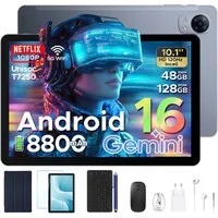 POCKAM Kinder Lern-Tablet mit Elternkontrolle 10'' Android 16, 64GB ROM kids Tablet (10.1", 64 GB, Android 16, WiFi, 8GB, 13 MP,Gemini AI,5G WiFi/Widevine L1/GPS/Face ID/zwei Lautsprecher)