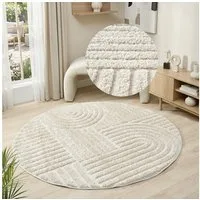 OTTO home Teppich Jonne, Boho-Design, Scandi, Designteppich, rund, Höhe: 20 mm, Hoch-Tief, 3D Optik, skandinavischer Stil, Wohnzimmer, Schlafzimmer