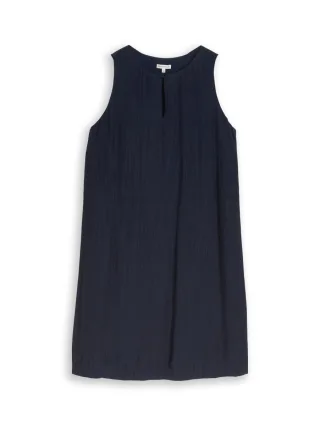 Tom Tailor - Ärmelloses Kleid mit Crinkle-Struktur blau - Gr. - 34