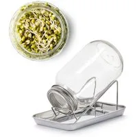 BigDean Anzuchttopf Sprossenglas Keimglas 1000ml mit Edelstahl-Gitterdeckel + Ständer (Set, 1 St., Sprossengläser), Sprossenglas, Leichte Anwendung, Gesunde Ernährung, Einfache Reinigung
