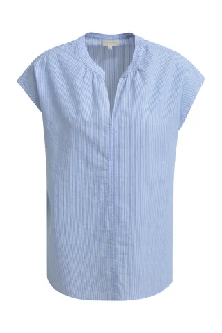 Milano Italy - sleeveless blouse w gathering around neckpanel, slit in cf azur print - Gr. - 42