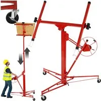 tectake Plattenheber Montagehilfe für Deckenplatten, höhenverstellbar und neigbar, Trockenbauhilfe, 1-tlg.], in Rot, Für 1-Mann-Bedienung, Tragkraft bis 68 kg, stabile Stativfüße